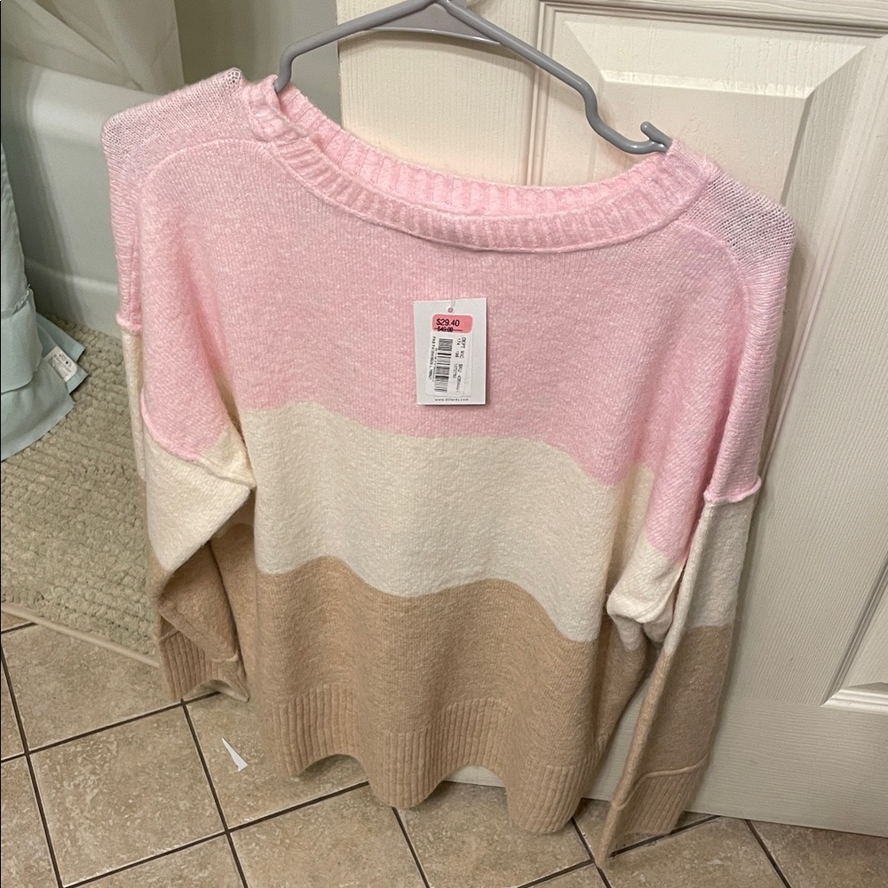 Westbound Colorblock Sweater - Pink, Cream, and Tan